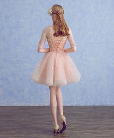 Fitted Tulle Knee-length Dress, Fitted Long Sleeve Tulle Dress, Fitted Knee-length Tulle Mini Dress, Fitted Tulle Dress With Long Sleeves, Fitted Knee-length Tulle Dress, Knee-length Tulle Mini Dress For Prom, Tulle Mini Dress For Banquet, Fitted Tulle Skirt Bridesmaid Dresses, Mini Tulle Dress For Banquet