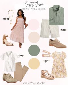 an assortment of clothing and shoes for the spring family photo shoot with text overlay that reads, gift guide spring family photos