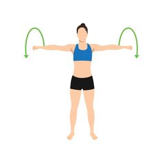 a woman standing with her arms stretched out and holding two green arrows above her head