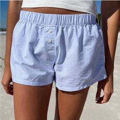 New With Tags, Such Cute Shorts Brandy Melville Keira Shorts, Brandy Boxer Short, Brandy Melville Pjs Shorts, Casual Blue Boxer Briefs For Beach Season, Blue Short Boxer Briefs For Vacation, Brandy Melville Boxer Shorts, Casual Blue Boxer Briefs For Summer, Cotton Bottoms For Beach Season Daywear, Blue Boxer Briefs For Loungewear