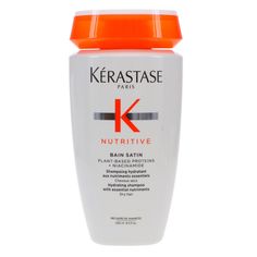 Introducing the ultimate solution for your dry and dull hair – Kerastase Nutritive Bain Satin Shampoo. This luxurious shampoo is specifically designed to transform your normal to dry hair into a nourished and hydrated mane. Imagine starting your day with a refreshing shower, while your shampoo not only cleanses your hair, but also replenishes and moisturizes it. This is the experience that Kerastase Nutritive Bain Satin Shampoo brings to you. Infused with the goodness of Plant-Based Proteins, this shampoo provides your hair with vital nutrients, leaving it soft, shiny and luscious. These proteins penetrate deep into the hair shaft, nourishing every strand from within, giving you healthy and strong hair. And that's not all – the Niacinamide in this shampoo locks in hydration, ensuring long- Gel Curly Hair, Kerastase Nutritive, Anti Frizz Hair, Hair Masque, Dull Hair, Hair Gel, Plant Based Protein, Strong Hair, Anti Frizz Products