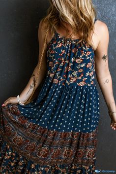 OrcaJump - Flowy Floral Sleeveless Beauty Bohemian Flowy Sleeveless Tank Top, Flowy Bohemian Sleeveless Tank Top, Flowy Sleeveless Tops For Festivals, Shoulder Girdle, Bohemian Maxi, Bohemian Maxi Dress, Maxi Dress Blue, Sleeveless Maxi Dress, Boho Floral