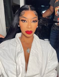 Soft Glam With Red Lip, White Eyeshadow Looks Black Women, Red Prom Looks Makeup Ideas, Red Lipgloss Makeup, Red Lip Makeup Look Black Women Make Up, Red Makeup Black Women, Makeup Looks With Red Lips, Red Birthday Makeup, Red Lip Makeup Look Black Women