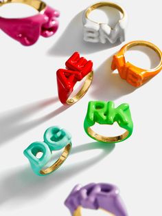 Orders placed between 11/27 - 12/4 will ship between 12/26 - 1/2/25.Create a fun and vibrant staple for your everyday ring stack with the Double Initial Enamel Block Ring. Your initials, or the initials of you and a loved one, will be added onto this ring in a bold, raised-block font. Ups Shipping, Everyday Ring, Opal Ring Gold, Stacking Ring Set, Jewels Rings, Ring Stack, Fashionable Outfits, Dope Jewelry, Everyday Rings