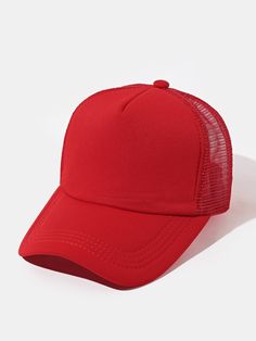 Red Casual   Polyester Plain Baseball Cap Embellished  Spring/Fall Women Accessories Red Hat Outfit, Shirt Design Template, Hat Outfits, T Shirt Design Template, Ball Caps, Red Hat, Outfits With Hats, Red Hats