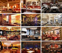 a collage of photos showing different types of tables and chairs in a restaurant or bar