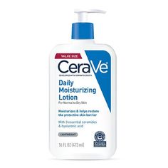 Developed with dermatologists, CeraVe Moisturizing Lotion for Normal to Dry Skin has a unique, lightweight formula that provides 24-hour hydration and helps restore the protective skin barrier with three essential ceramides (1,3,6-II). The formula also contains hyaluronic acid to help retain skins natural moisture. With ceramides 1, 3 and 6-II Hyaluronic acid to help retain skin's moisture Oil-free, Non-comedogenic Fragrance-free Gentle, non-irritating formula Made in United States Cerave Daily Moisturizing Lotion, Cerave Moisturizing Lotion, Dry Skin Body Lotion, Daily Moisturizing Lotion, Moisturizing Face, Lotion For Dry Skin, Moisturizing Lotion, Body Moisturizers, Face Lotion