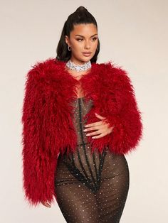 Wine Red Autumn Winter Fluffy Long Sleeve Short Jacket,Winter Fur Coat,Party Fur Coat,Elegant Fur Coat,Winter Women Outfits Burgundy Party  Long Sleeve Faux Fur Plain  Non-Stretch Fall/Winter Women Clothing, size features are:Bust: ,Length: ,Sleeve Length: Winter Women Outfits, Burgundy Party, Coat Elegant, Red Autumn, Winter Fur Coats, Womens Jackets Casual, Winter Chic, Pink Faux Fur, Coat Winter