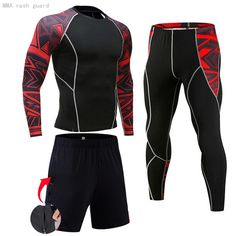 Men's Compression Sportswear Suits Gym Tights Training Clothes Workout Jogging Sports Set Running Compression Sportswear, Fitted Jumpsuit, Training Clothes, Compression Shirt, Fitted Suit, Sports Wear