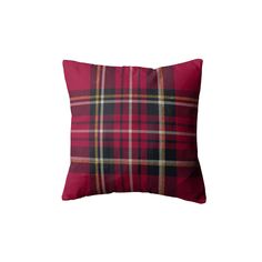 a red plaid pillow on a white background