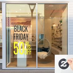 a store window with the words black friday 75 % off