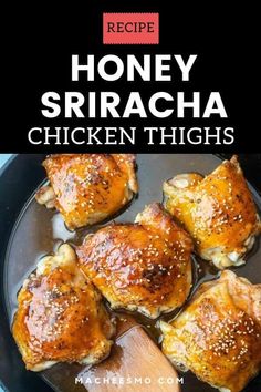 honey sriraca chicken thighs in a skillet