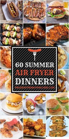 the cover of go summer air - fryer dinners, with pictures of different types of food