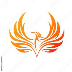 an orange and red bird logo on a white background