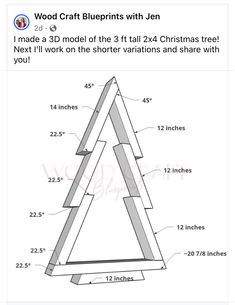 a christmas tree made out of wood with instructions to make it in the shape of a triangle