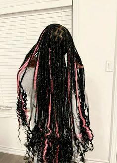 #blackgirlshairstyles Hair Tinsels, Fantasy Braids, Pink Extensions, Braids With Curls, Black And Pink, Dreadlocks, Braids, Hair, Pink