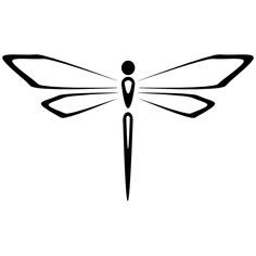 a black and white image of a dragonfly with wings spread out, on a white background