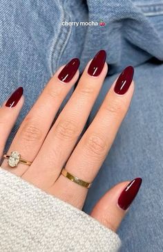 Fall Nails Cherry Mocha, Nail Cherry Red, Red Mocha Nails, Wine Red Fall Nails, Dark Cranberry Nails, Mocha Red Nails, Cherry Red Fall Nails, Fall Proposal Nails, Deep Red Nail Color