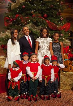 the obama family posing for a christmas card