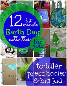 some pictures with the words 12 minute earth day activities for your toddler and big kid