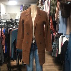 Rust Sweater Fitted Brown Sweater Coat For Fall, Fitted Brown Outerwear For Day Out, Rust Sweater, Sweater Blazer, Suit Jackets, Colorful Sweaters, Blazer Suit, Rust, Suit Jacket