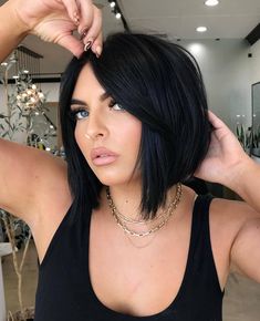 60 Most Beneficial Haircuts for Thick Hair of Any Length Short Black Hair With Side Bangs, Angled Lob Haircuts For Fine Hair, Bob Haircut Styles, Hair Doos, Bob Haircuts For Fine Hair, Hairstyles Trending, Haircuts For Thick Hair, Side Bangs Hairstyles, Bangs Hairstyles