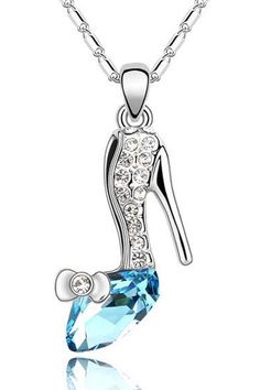 Sparkling Blue Crystal Heel Necklace. Cinderella Glass Slipper, Shoe Pendant, Crystal Heels, Crystal Shoes, Chain Fashion, Disney Jewelry, Glass Slipper, Disney Cruise, Blue Crystals