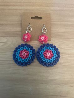 pink and blue circle earrings Multicolor Round Flower Earrings, Nickel-free Blue Circular Earrings, Blue Nickel-free Round Earrings, Nickel-free Blue Earrings, Blue Round Flower Earrings With Ear Wire, Handmade Blue Round Flower Earrings, Nickel-free Round Pink Flower Earrings, Round Pink Nickel-free Flower Earrings, Blue Circle Earrings As Gift