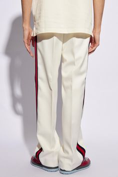 100% Polyester Side Stripe Trousers, Cheap Gucci, Cream Trousers, Guccio Gucci, Maurice Lacroix, Valentino Bags, Green Shoes, Side Stripe, Drawstring Waistband