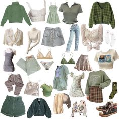 ━ 𝐡𝐚𝐳𝐞𝐥 ☻ Picies Zodiac Outfits, Fairycore Clothes Aesthetic, Sage Green Outfits, Green Outfits, Earthy Outfits, Estilo Hippie