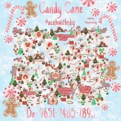 a candy cane christmas map with gingerbreads and other candies on it's side