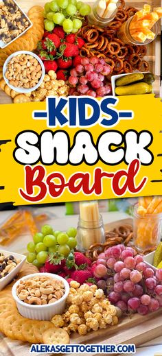 kids snack board with fruits and snacks on it