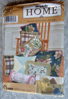 the front cover of simply home magazine with pictures of pillows and cushions on it's back