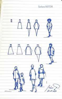 an open notebook with sketches of people walking on the street and standing in front of them