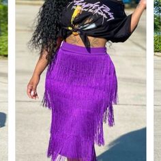 Cute High Waist Layered Fringed Midi Skirt! Has Back Zipper Closure! 30% Cotton 70% Polyester! #On&Poppin! Purple Bottoms For Spring Party, Purple Party Bottoms For Spring, Spring Party Skirt In Purple, Purple Party Skirt For Spring, Chic Purple Bottoms For Party, Chic Purple Party Bottoms, Casual Fringe Mini Skirt For Party, Trendy Fringe Skirt For Party, Casual Party Bottoms With Fringe