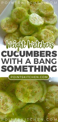 cucumbers with a banc something in them on a white plate and the title overlay reads weight watchers, cucumbers with a banc