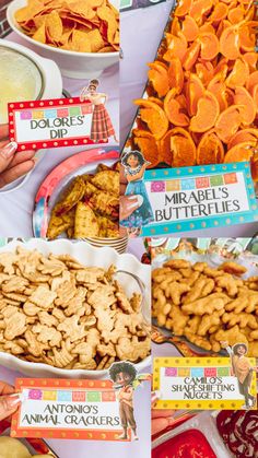 several pictures of different types of snacks on display