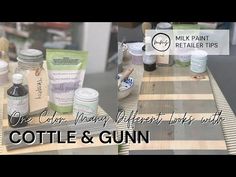 bottles and gums sitting on a table with the words milk paint retail center tips