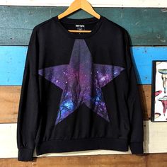 New With Tags. Star Sweatshirt, Galaxies Stars, Emo Goth, Sweater Black, Hot Topic, Black Sweaters, Black Blue, Blue Black, Womens Tops