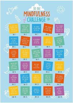 30 Day Adulting Challenge, 30 Challenge Ideas, 30 Days Of Mindfulness, Mindful Challenge, 30 Day Challenge Ideas Fun, 30 Day Mindfulness Challenge, Weekly Challenge Ideas, Health Challenge Ideas