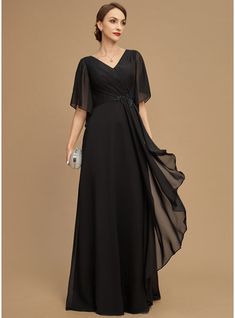 JJ's House Cascading Ruffles Sequins Beading Chiffon V-Neck Spring Summer A-line General Plus No Leg Slit Back Zip V Back Elegant Simple Black Tie Black Height:5.8ft（176cm） Bust:32in（82cm）Waist:24in（61cm）Hips:35in（89cm） No Floor-Length Black 1/2 Sleeve Flutter Sleev. #JJ's House #CascadingRuffles #Sequins #Beading #Chiffon #VNeck #Spring #Summer #Aline #General #Plus #NoLegSlit #BackZip #VBack #Elegant #Simple #BlackTie #Black #No #FloorLength #Black #12Sleeve #FlutterSleev Mother Of The Groom Black Dresses Over 50, Wedding Dresses Black Tie, Black Tie Wedding Guest Dress For Older Women, Mother Of The Bride Dresses Black Tie, Mother Of The Bride Dresses Black, Black Mother Of The Bride Dress, Garden Wedding Dress Guest, Dresses Halloween, Nursing Cake