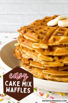 Easy Cake Mix Waffles Waffles With Cake Mix Boxes, Waffles From Cake Mix Boxes, Birthday Party Brunch, Crispy Waffles, Funfetti Cake Mix, Waffle Maker Recipes, How To Make Waffles