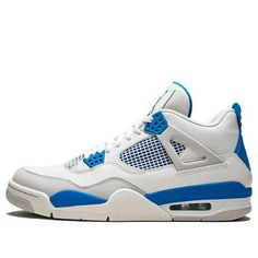 The Nike Air Jordan 4 Retro 'Military Blue' 2012 is the perfect sneaker for any season. The white leather upper with Military Blue and Natural Grey accents makes this sneaker versatile and fashionable. The Jumpman branding at the tongue and heel adds a touch of style, while the comfortable fit ensures that you can wear this sneaker all day long. (AJ4/SNKR) Casual Air Jordan 4 Lace-up Breathable, Air Jordan 4 Casual High-top Sneakers For Streetwear, Casual Air Jordan 4 High-top For Streetwear, Casual Air Jordan 4 High-top With Boost Midsole, Casual Air Jordan 4 High-top, Casual Air Jordan 4 Mid-top For Light Sports, Casual Air Jordan 4 Breathable Mid-top Sneakers, Casual Air Jordan 4 Mid-top Breathable, Air Jordan 4 High-top With White Sole For Streetwear