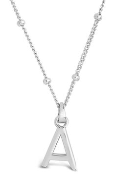 A beaded chain holds a sterling silver initial pendant, the perfect way to pay homage to a special person in your life! 16" with 2" extender, 0.5" pendant Lobster clasp closure Sterling silver Store in an air-tight bag when not wearing; Do NOT expose to any harsh chemicals, jewelry cleaners, or perfume Imported Silver Adjustable Initial Pendant Necklace, Adjustable Silver Initial Pendant Necklace, Silver Initial Necklace With Adjustable Chain, Sterling Silver Satellite Chain Necklace For Anniversary, Adjustable Sterling Silver Necklace With Satellite Chain, Classic Silver Initial Necklace With Adjustable Chain, Sterling Silver Initial Necklace With Adjustable Chain, Silver Adjustable Initial Necklace For Anniversary, Adjustable Silver Initial Necklace For Anniversary