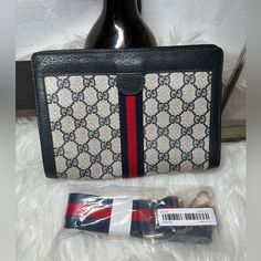 In Excellent Pre Owned Condition, This Vintage Navy Blue Gucci Clutch/Pouch Has Been Converted To A Crossbody/Shoulder Bag Added An Unbranded Hardware For Strap Attachment And Brand New Non-Gg Adjustable/Removable Navy Blue 55” Strap. The Velcro Closure Is Strong, Clean Inside, No Smell. No Holes/Tears/Barely No Rubs. Made In Italy Dimensions (Inches): 9x7x3 Gucci Blue Shoulder Bag With Removable Pouch, Gucci Clutch, Clutch Pouch, Crossbody Shoulder Bag, Gucci Bag, In Italy, Bag Lady, Navy Blue, Pouch