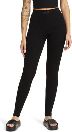 Fear of God Essentials Essentials Rib Sweater Leggings | Nordstrom Ribbed Athleisure Yoga Bottoms, Full-length Ribbed Athleisure Activewear, Ribbed Full-length Athleisure Activewear, Full Length Ribbed Athleisure Activewear, Ribbed Full Length Athleisure Activewear, Fitted Athleisure Leggings With Ribbed Waistband, Fitted Full-length Ribbed Leggings, Fall Ribbed High-stretch Leggings, High Stretch Ribbed Athleisure Pants