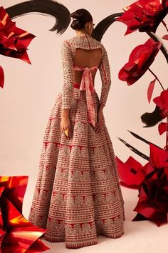 Red can can attached lehenga featuring silver french knot embroidered geometric motifs. Comes with matching padded high neck blouse and dupatta. - Aza Fashions Red Anarkali Dress With Motifs, Red Floor-length Anarkali Set With Motifs, Fitted Red Anarkali Set With Motifs, Red Fitted Anarkali Set With Motifs, Designer Red Dresses With Motifs, Red Dresses With Motifs For Reception, Red Wedding Dresses With Motifs, Red Motifs Choli For Reception, Bhumika Sharma