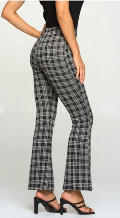 High Rise Plaid Pants Elastic Wasitband Flared Leg Oops I Did It Again, I Did It Again, Pants Large, Plaid Pants, I Did It, High Rise, Plaid, Elastic, Pants