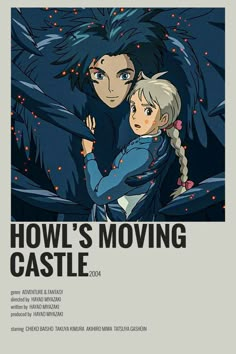 the movie poster for howl's moving castle, featuring two people hugging each other