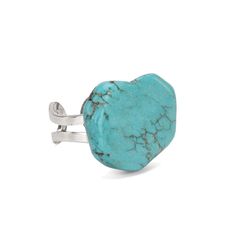 Material: Silver-tone metal and turquoise stones Silver Western Rings, Teal Rings, Genuine Turquoise Jewelry, Western Rings, Turquoise Gold Ring, Turquoise Ring Silver, Cuff Ring, Cuff Rings, Turquoise Cuff